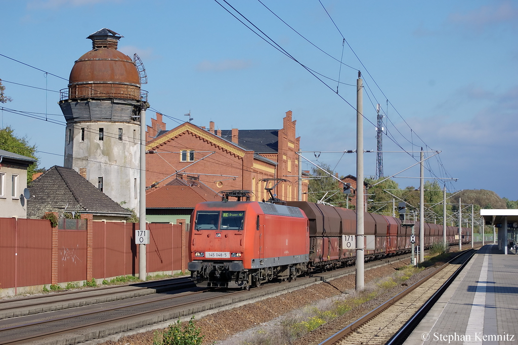 145 048-5 mit einem Falns Ganzzug in Rathenow Richtung Stendal unterwegs. 07.10.2011