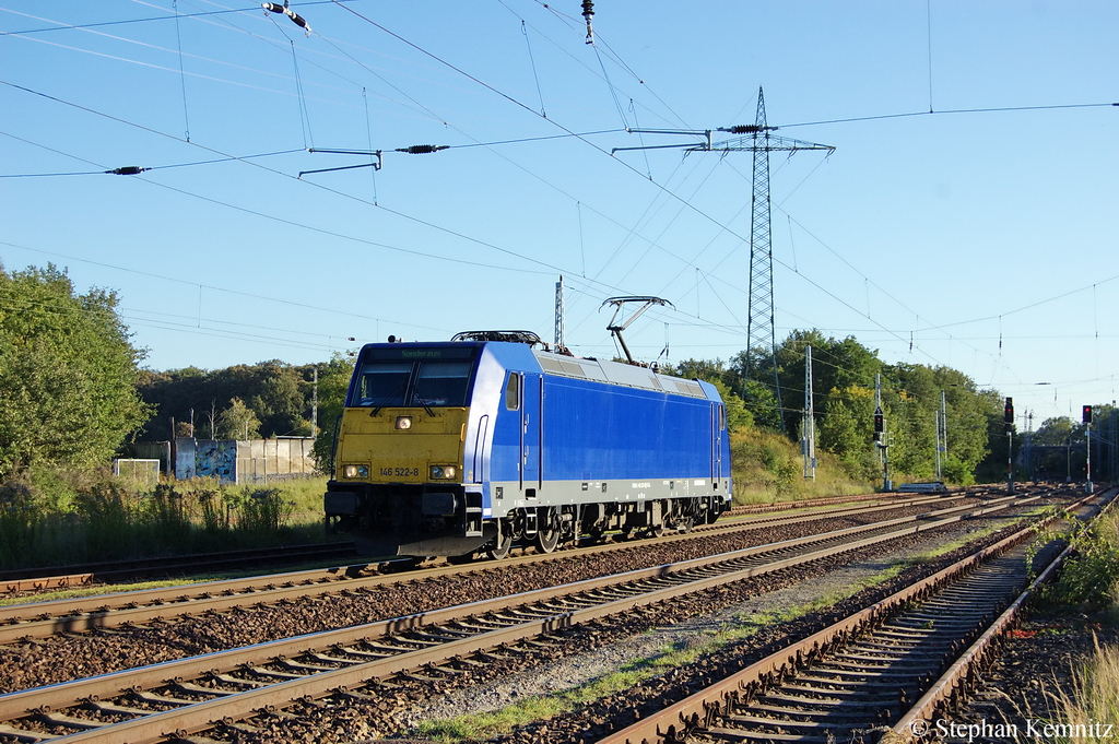 146 522-8 Captrain/OLA als LZ in Satzkorn Richtung Wustermark unterwegs. 30.09.2011