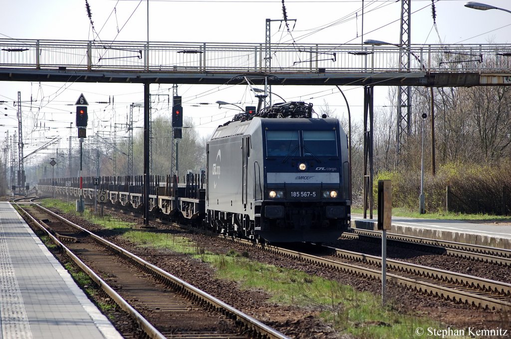 185 567-5 MRCE im Dienst fr die CFL Cargo mit einem Smms Ganzzug von der PKP-Cargo in Priort in Richtung Hennigsdorf unterwegs. 05.04.2011