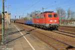 Das Urgestein 140 002-7 hatte einen gemischten Zug von Seddin nach Senftenberg zu bringen,Saarmund (29.03.11)