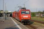 BR 145/136020/145-cl-013-145-091-5-ohe-mit 145-CL 013 (145 091-5) OHE mit Containerzug in Rathenow in Richtung Stendal unterwegs. 29.04.2011
