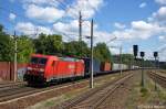 185 271-4 DB Schenker Rail Deutschland AG mit einem Containerzug in Rathenow. Nach der berholung von zwei ICE´s und dem Rheingold Leerzug, ging die Fahrt in Richtung Stendal weiter. 28.05.2012