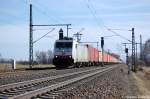 186 140-0 CB-Rail im Dienst fr die ITL mit Containerzug in Friesack(Mark) in Richtung Neustadt(Dosse) unterwegs.