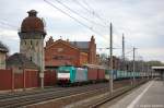 186 126-9 Alpha Trains fr ITL Eisenbahn GmbH mit einem Containerzug in Rathenow in Richtung Stendal unterwegs. Bei der Lok handelt es sich um die ehemalige EU43-001 der PKP CARGO. 10.04.2012 