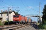 189 006-0 mit Containerzug in Vietznitz Richtung Friesack(Mark) unterwegs. 27.07.2011