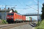 189 009-4 mit Containerzug in Vietznitz Richtung Friesack(Mark) unterwegs. Netten Gru zurck! 02.08.2011