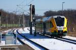 VT 646.045 (646 045-4) ODEG - Ostdeutsche Eisenbahn GmbH steht neben dem Gleis 2 des Rathenower Hbf.