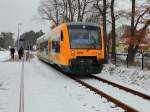 Bad Saarow-(Pieskow)  am 24. Februar 2013, Einfahrt VT 650.739  der ODEG als RB 35 nach Bad Saarow Klinikum.