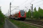 Der letzte Zug auf der Tour von Hannes und mir am 1.Mai 2010 war dieser leere RE 1, welcher von Berlin Richtung Cottbus unterwegs war und gerade aus Knigs Wusterhausen ausfhrt.