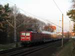 Im letzten Licht, wahrscheinlich auf letzter Fahrt in Brandenburg 112 110 mit der SH - Dostos Garnitur als Ersatz RE am 21.11.2009.