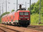 Diedersdorf am 14. Mai 2012, 114 020 als RE 3 (RE 18258) nach Wuensdorf Waldstadt. 