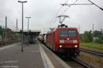 145 049-3 DB Schenker Rail Deutschland AG mit einem gemischtem Gterzug in Rathenow und fuhr nach einem DB Autozug und einem ICE weiter in Richtung Stendal. 20.06.2012