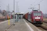 BR 185/126895/185-534-5-alpha-trains-in-dienst 185 534-5 Alpha Trains in Dienst fr die OHE mit Containerzug in Rathenow in Richtung Stendal unterwegs. 15.03.2011