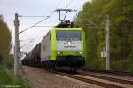 185 543-6 ITL Eisenbahn GmbH mit einem Kesselzug  Umweltgefhrdender Stoff, flssig , bei Nennhausen und fuhr in Richtung Wustermark weiter. 29.04.2012