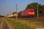 185 319-1 DB Schenker Rail Deutschland AG mit einem Containerzug bei Rathenow und fuhr in Richtung Stendal weiter. 04.08.2012 