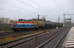 212 279-4 EGP - Eisenbahngesellschaft Potsdam GmbH kommt einem kurzem Güterzug in Wittenberge an. 22.12.2011